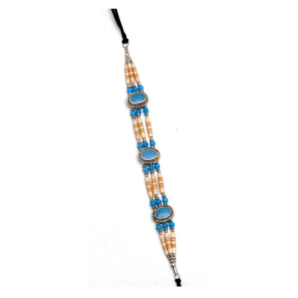 Buffalo Bone Choker Beaded Agate Stone Tribal Native American Necklace Turquoise